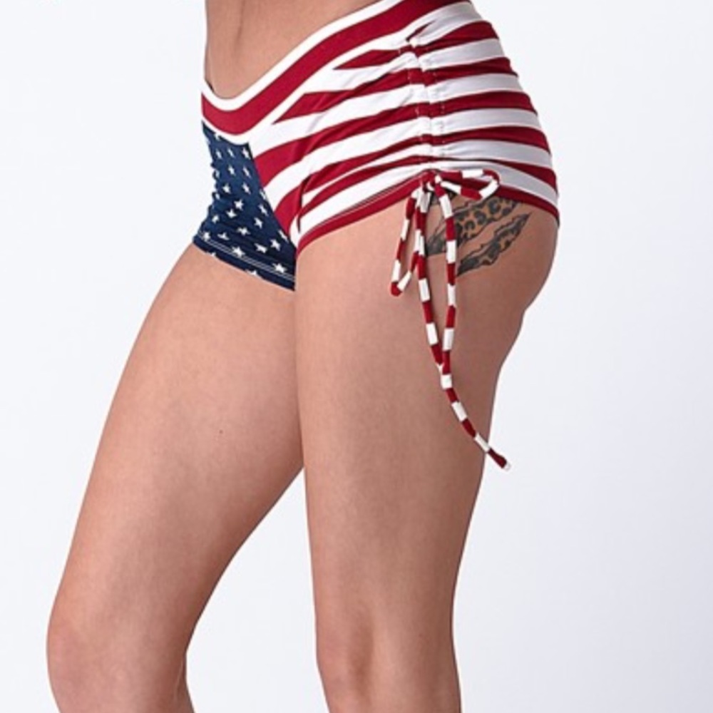 SMALL USA Red White Blue Flag Side Tie Shorts - Picture 3 of 5